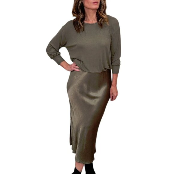 NEW MICHAEL STARS nadia 2-in-1 dress in olive Size Large NWT - Picture 1 of 14